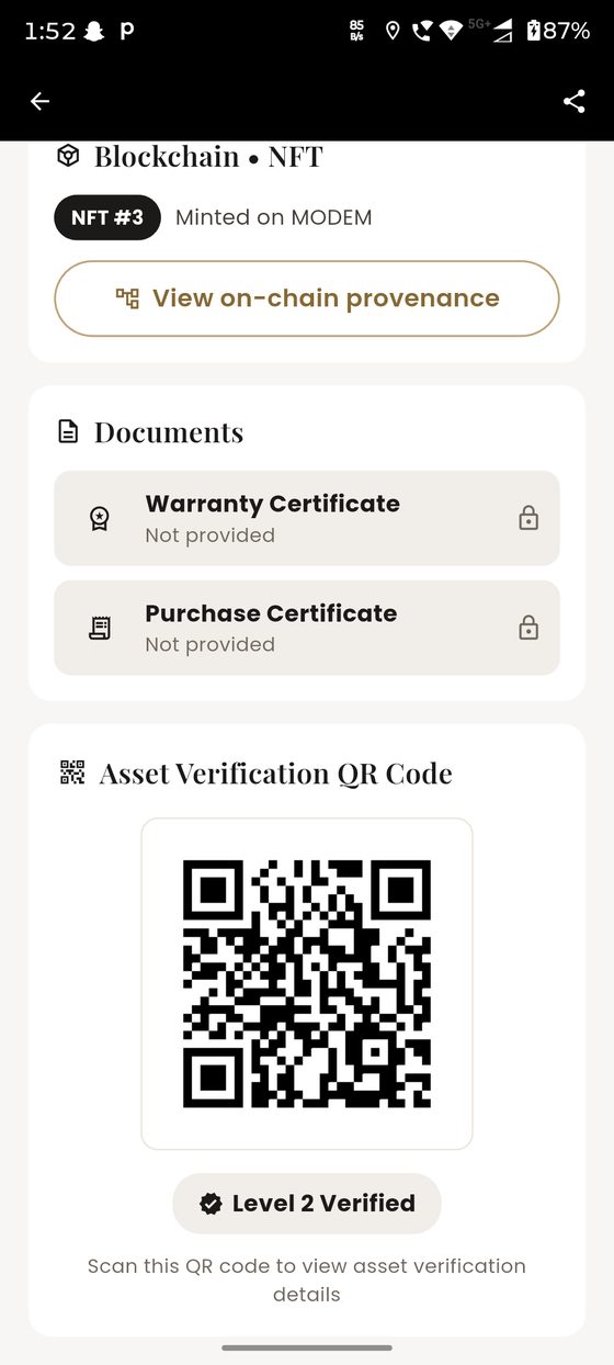 Asset verification QR code