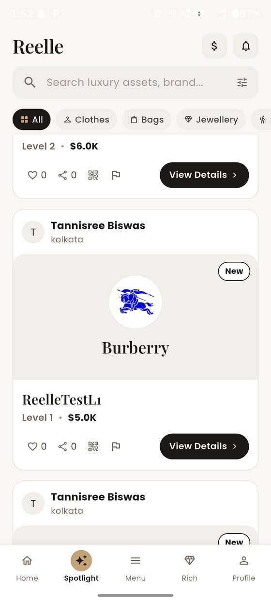 Spotlight post showing a verified asset with price and owner