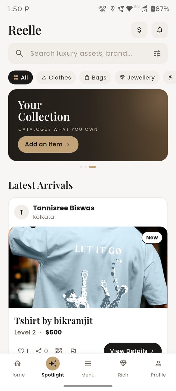 Spotlight feed of verified luxury assets